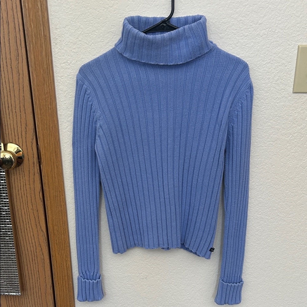 Vintage American Eagle Outfitters 100% Cotton Ribbed Blue Turtleneck Sweater
